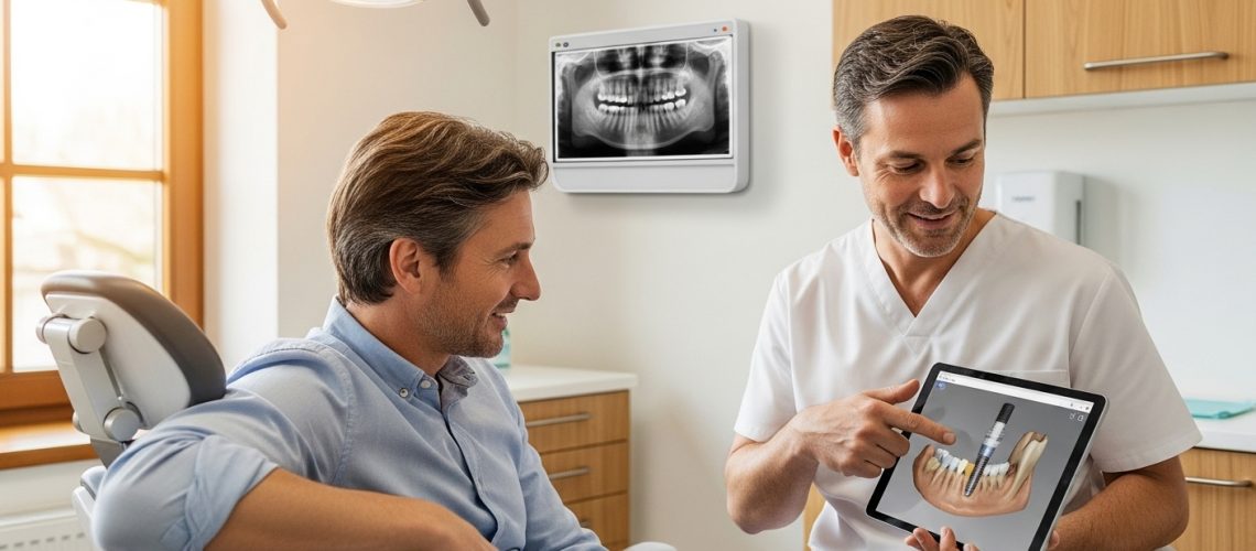 Dental consultation on implants in a professional setting