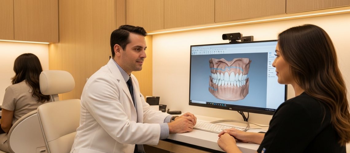 A patient consultation in a modern Parkchester dental office.